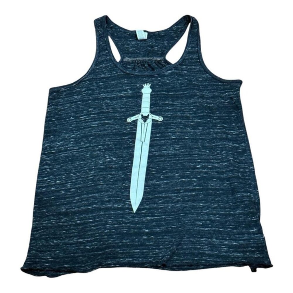 Bella + Canvas Tank Top Womens Large Black Marble Racerback Sword Graphic Flowy
